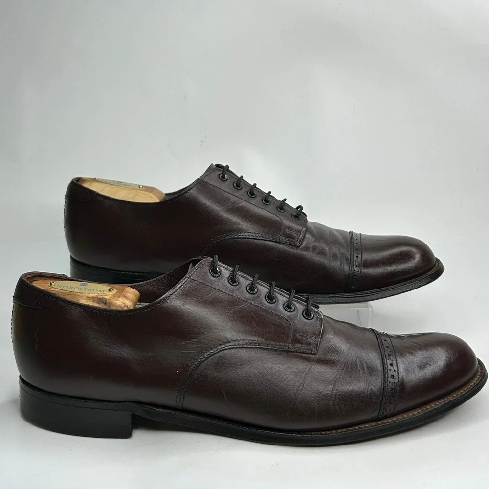 Vintage Stacy Adams Madison Cap Toe Oxford 10.5‎ D - Brown Kidskin Leather 00012